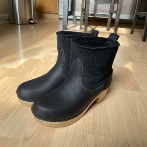 No.6 5" Shearling Clog Boot/Mid Heel/Black Suede